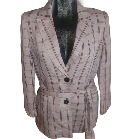 Frank & Oak Plaid Linen Blend Blazer with Matching Belt M - Picture 1 of 8